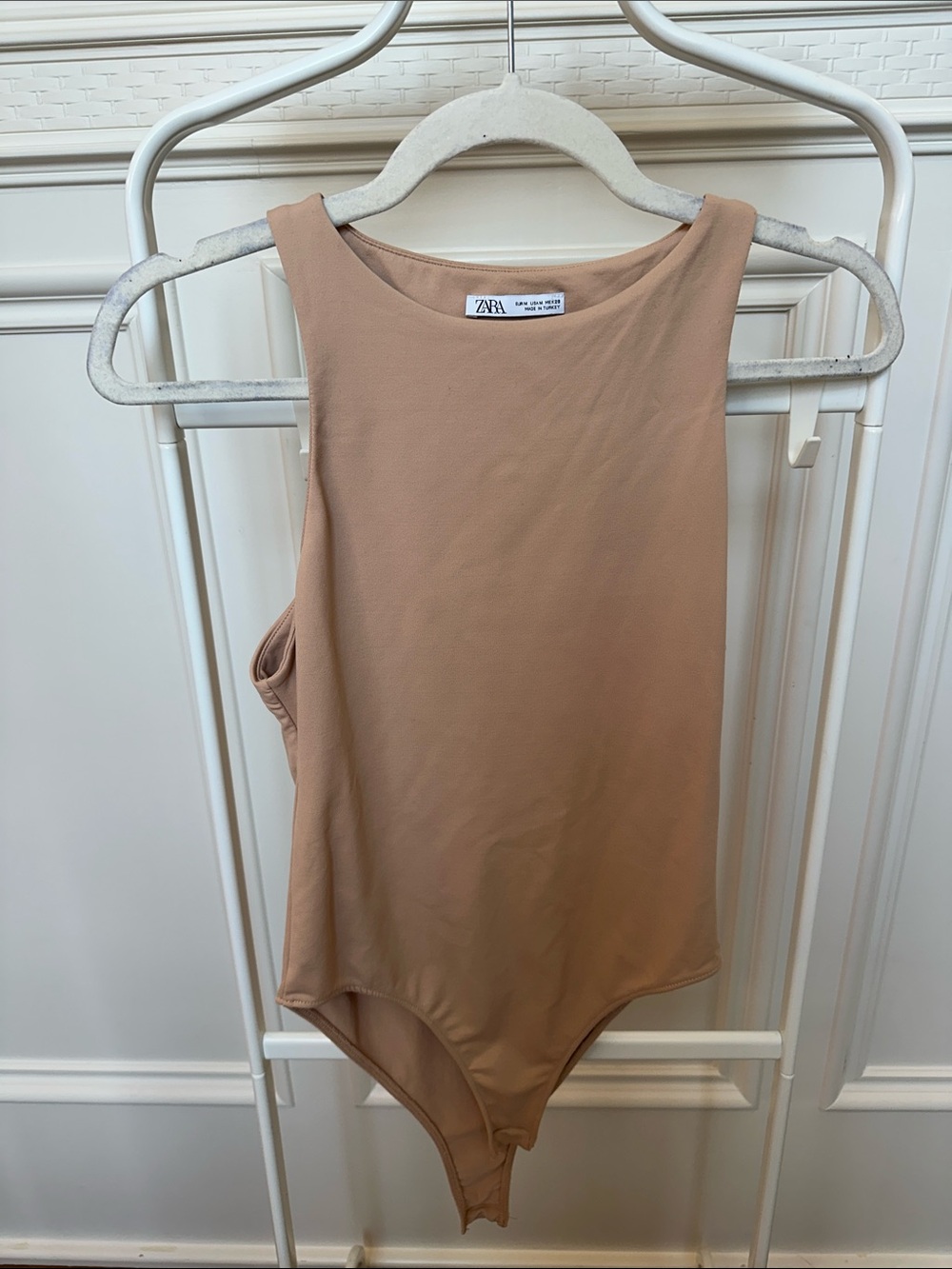 Zara Tan Sleeveless High-Cut Bodysuit